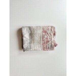 Aritzia WILFRED Grey Pink Tapestry Weave Wool Blend Fringed Rectangle Scarf